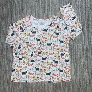 Sleepsense Women's Size Large White Dog Printed Long‎ Sleeve Sleep Shirt Top